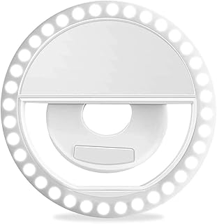 Selfie Ring Light, Rechargeable Clip-on Ring Light with 36 LEDs and 3 Light Modes, Dimmable Selfie Light for Phone, Tablet, Laptop, Tiktok videos, Makeup, Video Conference