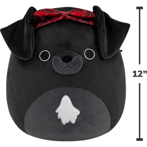 Image of Squishmallows Original 12in Natty the Black Labrador Dog with Festive Red Bandana - Official Jazwares Holiday Plush (Medium-Sized)