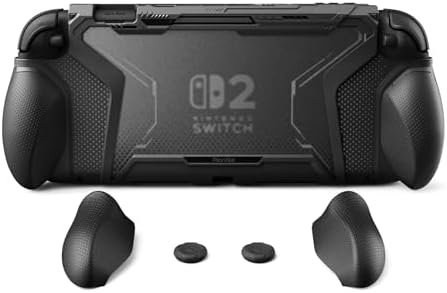（16:30時点） PlayVital BEYOND-GRIP Nintendo Switch 2（2025）対応 交換式グリップ付きTPU保護ケースカバー ドック対応 親指グリップキャップ付き 耐衝撃 人間工学デザイン【ブラック】