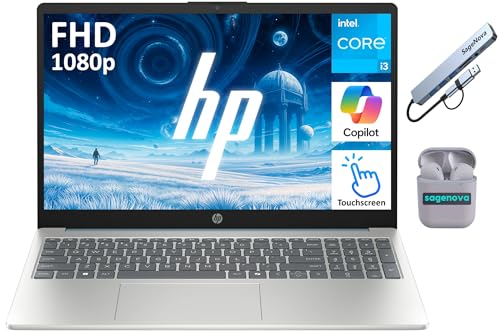 Image of HP 15.6" FHD Touchscreen Laptop Computer, 16GB RAM 512GB Storage (256GB SSD+256GB Docking Station Set), 8-Core Intel Core i3 Processor, Windows 11 with Copilot AI, SageNova Earphones, Moonlight Blue