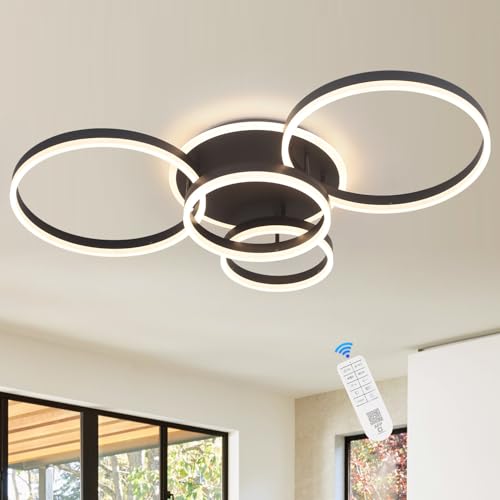 XGZL · LIGHTING 4-Rings Modern LED Chandelier with Remote Semi-Flush Mount Ceiling Light Dimmable 39’’ Black Ceiling Lamp with Remote for Living Room Dining Room (3000K-6500K) by XGZL · LIGHTING - Used condition - Image 9