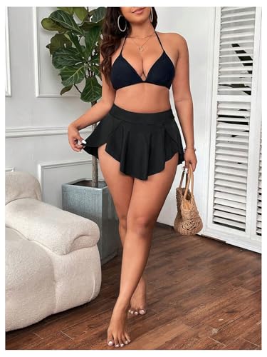 SHENHE Women's Plus Size Ruffle Swim Skirt High Waisted Asymmetrical Hem Flowy Skirted Swimsuit Bottom4