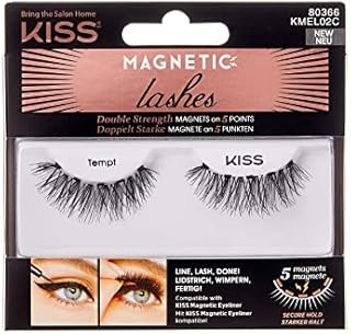 KISS Magnetic Lashes, Tempt, 1 Pair Synthetic False Eyelashes With 5 Double Strength Magnets, Wind Resistant, Dermatologist Tested Fake Lashes Last Up To 16 Hours, Reusable Up To 15 Times