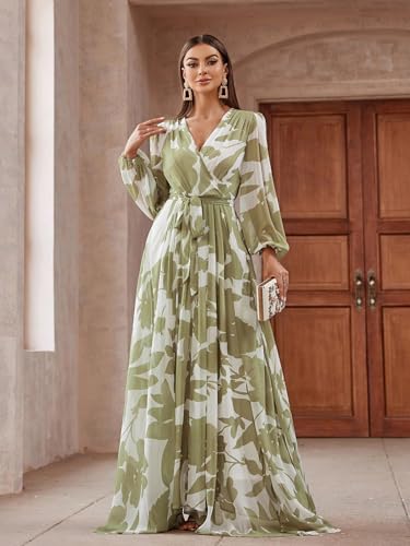 Image of TOLEEN Summer Casual Dresses for Women 2024 Spring Fashion Boho V Neck Long Sleeve Ruffle Floral Print Elegant Maxi Dress