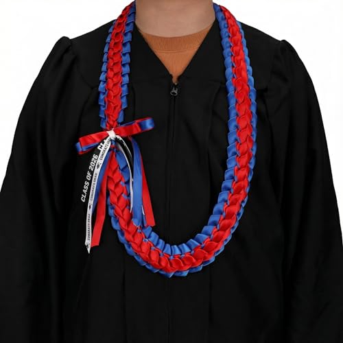 AUECOOME Graduation Leis 2026 Graduation Ribbon Lei graduation necklace Graduation Leis Class of 2026 Graduation gift Braided necklace for men and women party accessories (Blue red, 6)