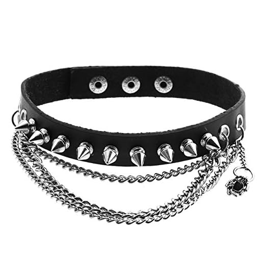 Zysta Unisex Cool Rivet Spike Studed Genuine Leather Choker Necklace Collar Band Chain Goth Punk Rocker Bold Costume