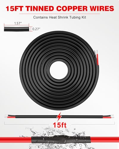 NAOEVO 14 Gauge Wire 2 Conductor Electrical Wire, 14 AWG Stranded PVC Cord, 12V Low Voltage/Tinned Copper/Flexible Cable for Automotive Wiring, Lamp Cord, Marine Cable (15FT)