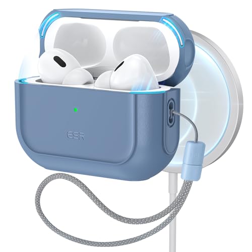 Estojo ESR para AirPods Pro 2 (HaloLock), compatível com Airpods Pro 2ª/1ª geração (2023/2022/2019), compatível com MagSafe, proteção total contra quedas, com cordão, azul