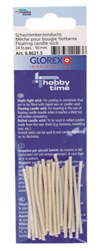 Glorex 6 8621 5 stoppini per candele galleggianti, 50 mm, 24 pezzi, bianco