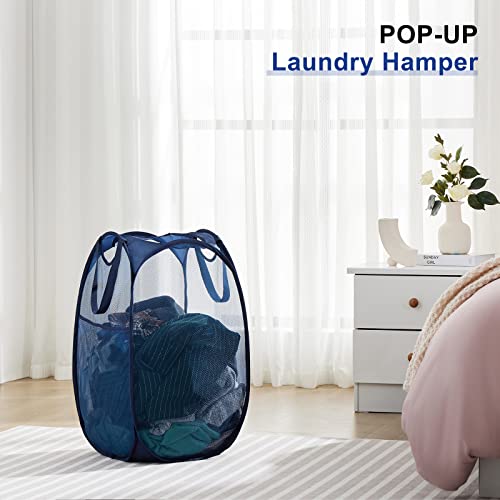 Youdenova Mesh Popup Laundry Hamper - Collapsible Laundry Basket With Durable Handles - Portable Dirty Clothes Hamper For Nursery, College Dorm, Or Travel (Blue, 2 Pack) #TOP6