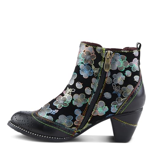 Spring Step L'Artiste Glynn Women's Floral Oxford Bootie - Pretty & Punk, Suede with Rainbow Stitching3