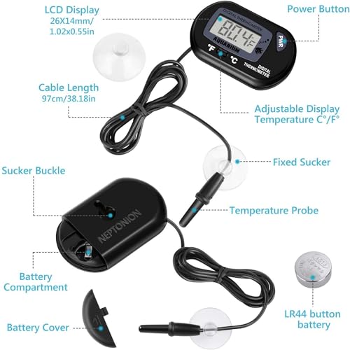 Aquarium Thermometer LCD Digital Aquarium Thermometer Fish Tank Water Terrarium Temperature For fish and reptiles like Lizard and Turtle