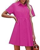 luvamia Shirt Dresses for Women Button Down Babydoll Collared Swing A Line Short Tunic Dress Babydoll Dress for Women Button Down Shirt Dress for Women Pink Spring Dresses Hot Pink Size Large