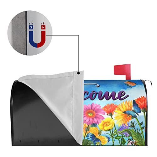 Image of Spring Summer Welcome Flowers Mailbox Covers Magnetic Standard 21 inch x 18 inch Fluttering Butterflies Decoration Wrap Post Letter Box Cover for Home Garden Yard Outdoor Decor