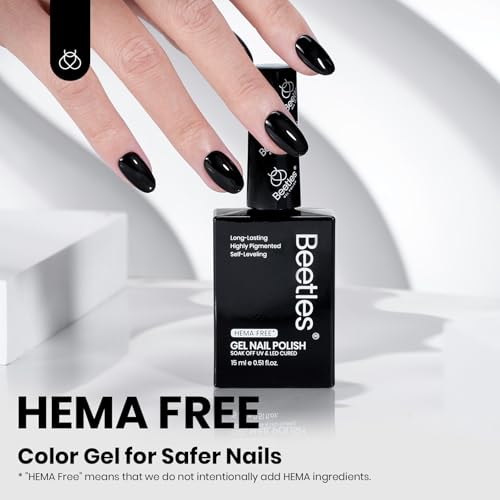 Image of Beetles Black Gel Polish - Silent Charm Audrey Black Color HEMA-Free Gel Polish, 15ML Full Size Long-Lasting Soak Off UV LED Glossy Manicure for DIY Fall Nails Art