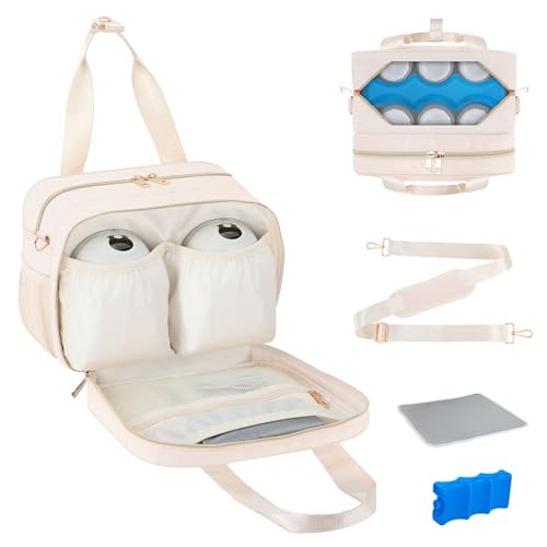 Image of PIIOSER Breastmilk Cooler Bag with Ice Pack, Fits 6 Baby Bottles Up to 9 Ounce, Insulated Bottle Travel Bags with Shoulder Strap-Wearable Breast Pump Carrying Case for Nursing & Working Moms