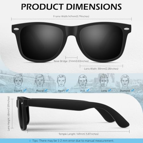 Image of Sunier Polarized Sunglasses for Men and Women, Retro Square Matte Finish UV400 Protection Shades for Driving, Fishing