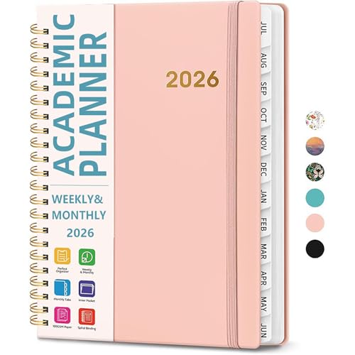 ALMEKAQUZ 2026 Planner Weekly and Monthly Calendar Planners Book January 2026 - December 2026 Hardcover Spiral planner with Monthly Tabs Notes Pages Perfect for Women & Men A5 (6.4 x 8.5)