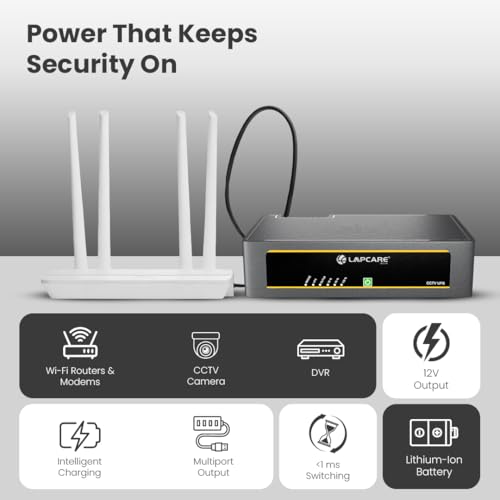 Image of Lapcare Cube IX CCTV UPS with Lithium-ion Battery | 5.2Ah Backup | Auto Switch Over | DC12V Output | Deep Discharge | Supports 6 CCTV Cameras | Compact and Portable | Made in India