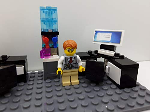 Custom Toys & Hobbies Inc Building Bricks Businessman Lawyer Full Office Setup 2 L Desks Keyboards Computers Water Cooler & Minifigure Miniature Afol Holiday Birthday Gift For Kids #TOP5