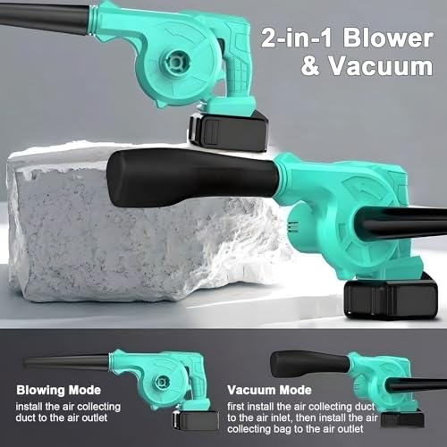 Souffleur de feuilles sans fil aspirateur 2 en 1 avec sac collecteur et 2 batteries