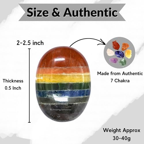Image of Amazing Gemstone Seven Chakra Crystals and Healing Stones - Large Palm Stone Crystals Piedra - Crystal for Good Luck, Balanced Positive Energy, Meditation - Unique Stocking Stuffers Gifts for Women