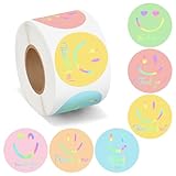 Kirako 500Pcs Smile Thank You Stickers Roll Holographic Pastel Adhesive Labels for Small Business Packing Envelope Seals Handmade Crafts Gift Wedding Baby Shower Party Favors Greeting Cards, 1.5 Inch