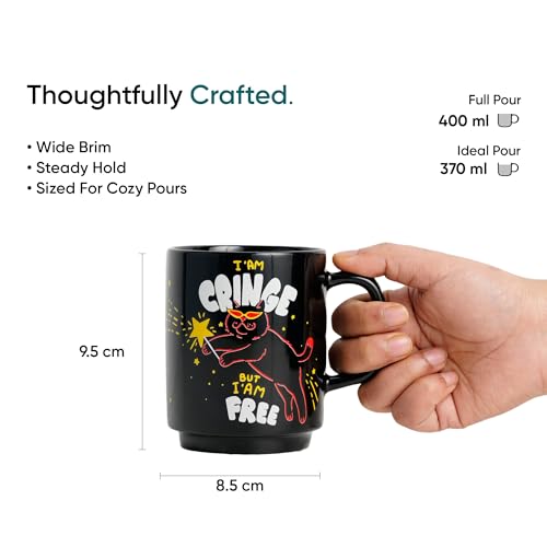 Image of Shay Ceramic Mug, 2 Pc, Cringe & Baddies, 300ml | Glossy Finish | Ceramic Coffee Cup | Porcelain | Microwave Safe (Rise Mug - 2Pc - Cringe & Baddies)