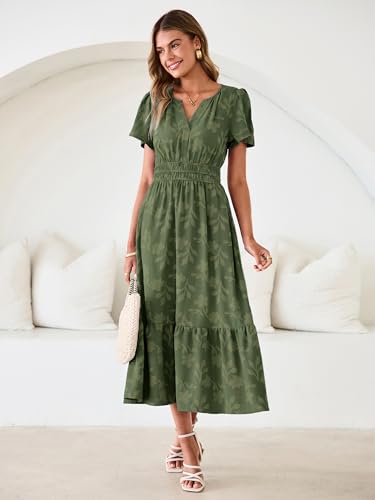 Image of Simplee Womens Summer Boho Maxi Dress Semi Formal Wedding Guest Short Sleeve V Neck Empire Waist Floral Long Dresses
