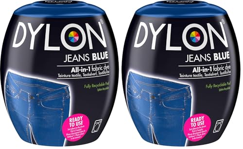 Dylon Fabric Dye Pod, Jeans Blue 350g, DYLON Machine Dye for Clothes, Intense Color for Cotton, Linen & Viscose, 12 Ounce (Pack of 2)