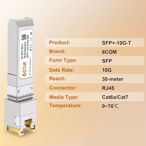 Image of 2Pack 10GBase-T SFP+ Transceiver, 10Gb SFP+ to RJ45 Copper SFP Module, Compatible for Cisco SFP-10G-T-S, Ubiquiti uacc-cm-rj45-mg, Netgear, Mikrotik, TP-Link(CAT.6a /7, 30m /98.4ft)