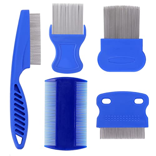 Molain Cat Dog Flea Comb, Pet Tear Stain Remover Comb Set Pet Dog Cat Grooming Comb (5 Pieces)