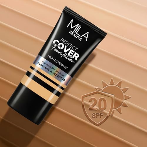 Image of Mila Beaute Perfect Cover Foundation with Hyaluronic Acid & SPF 20 | High Coverage & Flawless Matte Finish | Super Hydrating & Lightweight Formula | Suitable for All Skin Types - 6 Latte