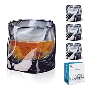 Nordic style whiskey glasses set 4, 10oz bourbon glasses set of 4 lowball glasses, irregular whiskey glass set for men, thickened glass Electroplating process, for Scotch, Cocktail, Liquor