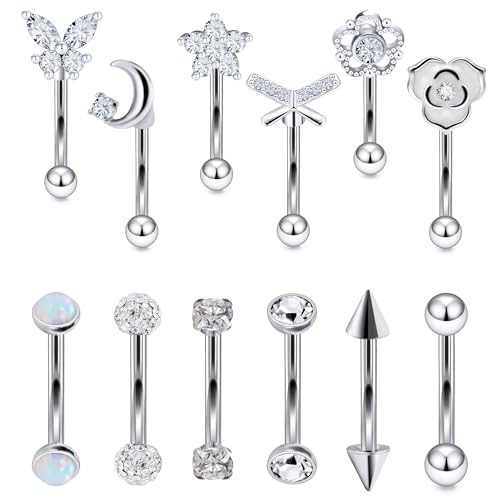 Vsnnsns Rook Daith Piercing Jewelry 16G Stainless Surgical Steel Curved Barbell Eyebrow Rings Vertical Labret Lip Piercing Jewelry Rook Daith Earrings for Women Men 6MM 8MM 10MM Hypoallergenic