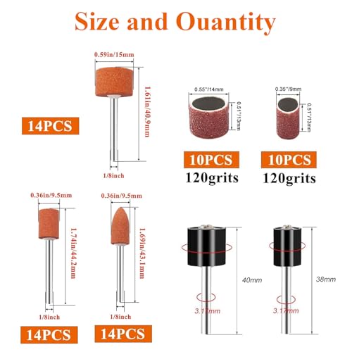 SHYSBV 64 Stück Korund Schleifspitze Set – Dremel Schleifaufsätze mit Aluminiumoxid-Schleifsteinen, Schleiftrommeln & Zubehör zum Rotationsschleifen, Polieren und Entrosten