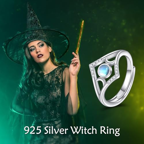 KQF Mothers Day Gifts for Wife Triple Moon Goddess Ring 925 Sterling Silver Adjustable Moonstone/White Opal Ring Moon Jewelry for Mom Women4