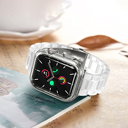 Compatible With For Apple Watch Case With Band For Women Girls 40/41/44/45Mm Only, Shiny Resin Watch Strap Replacement Wristband With Clear Protective Bumper For Iwatch Series 8 Se2 7 6 5 4 Se, Shiny White 40Mm / 41Mm #TOP6