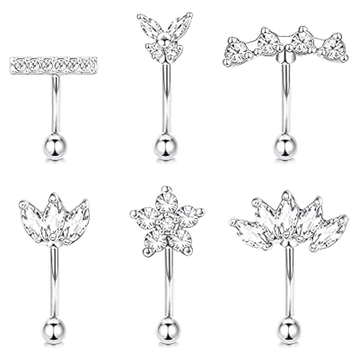 Finrezio 6 Pcs 16G Rook Daith Pendientes para Mujeres Piercing Ombligo Acero Quirurgico Anillo de Labio Cartílago Tragus CZ Body Piercing Curvo Barbell Ceja Anillo 6mm | Ya disponible en tu tienda friki favorita! En mundofriki.es!