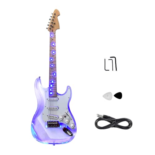 Yinfente Kit de guitarra eléctrica de 39 pulgadas, guitarra acrílica transparente, cuerpo sólido de...
