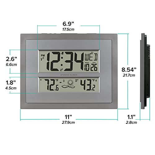 La Crosse Technology 512-85937-Int Atomic Digital Wall Clock With Temperature & Forecast In Gray/Silver #TOP6