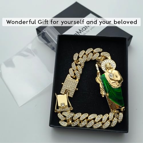 San Judas Tadeo Bracelet for Men, Christian Jewlery Catholic Gifts for Him, Cuban Link Chain with St Jude Medal for Husband Boyfriend Dad4
