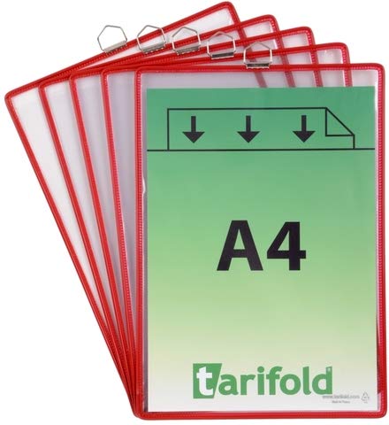 tarifold® Sichttafel, mit Metallöse, A4 hoch, farblos/roter Rahmen (5 Stück), Sie erhalten 1 Packung á 5 Stück