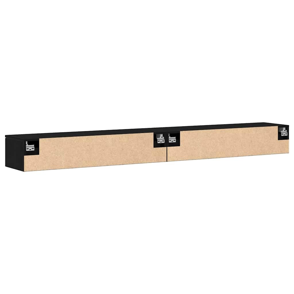 Wandregal Set 2 Stück aus Holzwerkstoff Schwarz Eiche Matt 204 x 30 x 20 cm Schwebendes Regal mit 5 Türen und 2 Ablageböden für Wohnzimmer Bücher und Deko