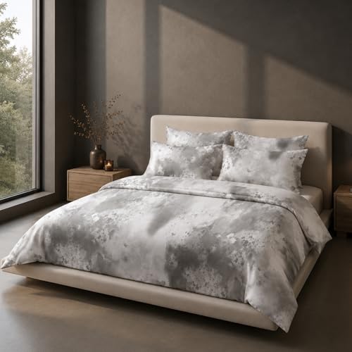 Image of VELOURA Tie-Dye Bedsheet Set, 100% Cotton, King Size 108x108 Inches, 300 Thread Count, with 2 Pillow Covers (Grey)