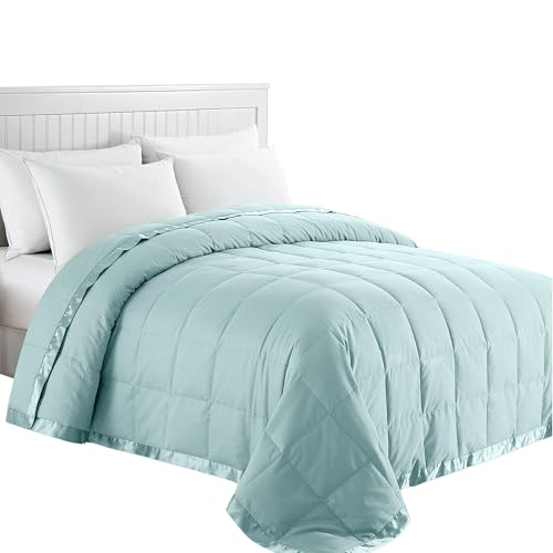 puredown® Blankets Queen Size - Soft Lightweight Down Blanket for All Seasons, Cozy Warm Luxury Bed Blanket with Satin Trim, Cotton Cover, Blue (90