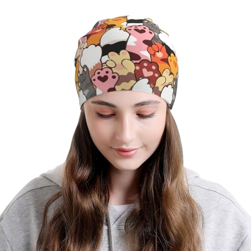 Cat Paw Beanie Chemo Hats for Women Men Cute Pet Slouchy Cancer Headwear Stretchy Skull Cap Soft Knitted Hat Nightcap Chemo Gifts — view 4