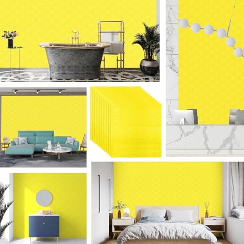 Image of TEKCOOL Self-Adhesive Waterproof PE Foam 3D Wall Panels Wallpaper Sticker for Bathroom, Living Room, and Home Decoration (70 x 77cm, Appx. 5.8Sq Feet)-5 Piece-Yellow'