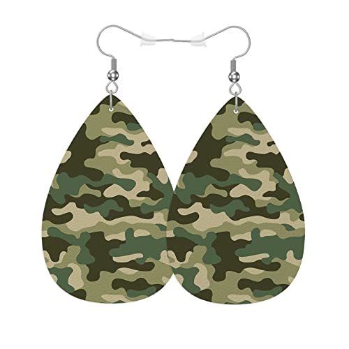 Boucles d'oreilles pendantes cuir camouflage femme larme vert ombre jungle style western
