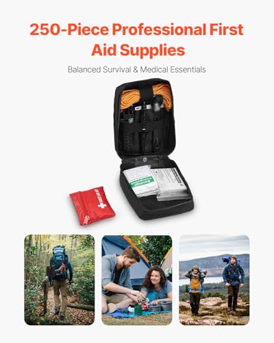 VEVOR Survival First Aid Kit, 250 Pieces, 600D Nylon Trauma First Aid Bag, Survival Gear and Equipment, Emergency Kits, for Men Women Camping, Boat, Earthquake, Hiking, Hunting, and Outdoor Adventure - Image 3
